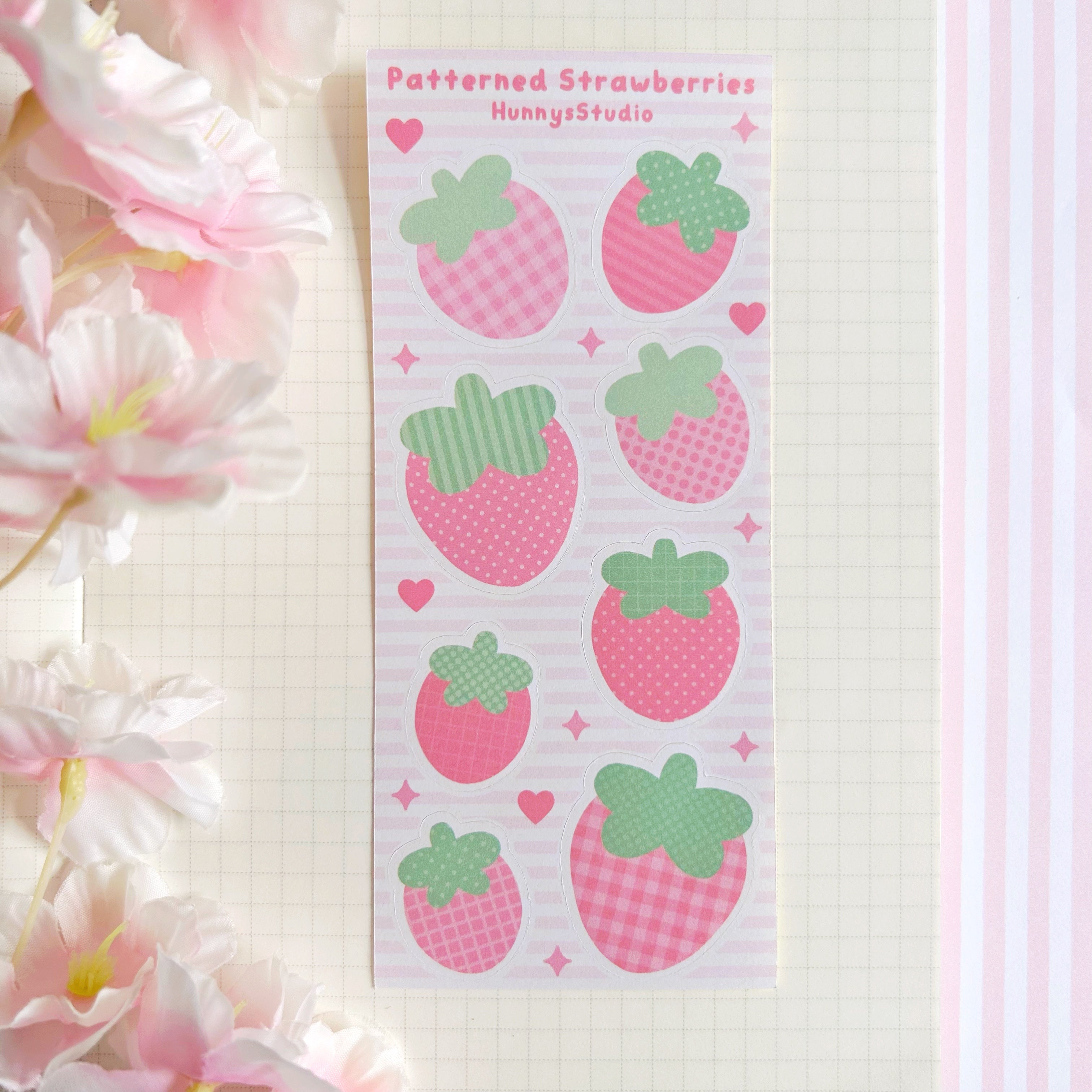 patterned strawberries matte sticker sheet