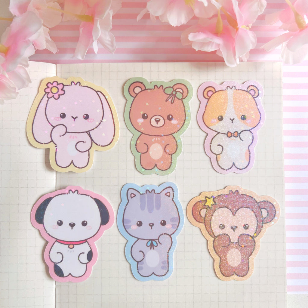 Die cut animal buddies large vinyl holographic stickers