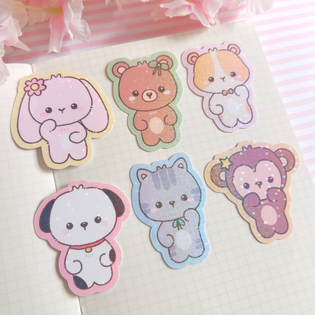 Die cut animal buddies large vinyl holographic stickers