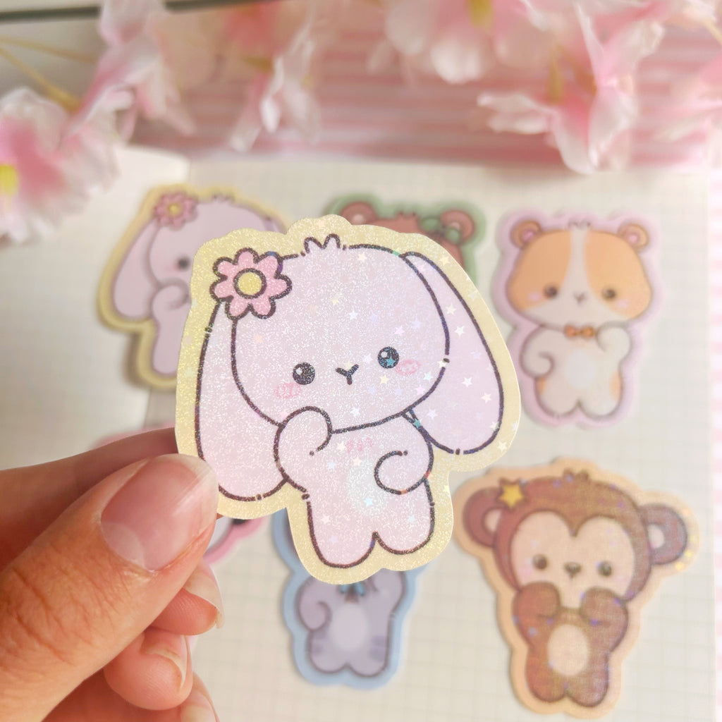 Die cut animal buddies large vinyl holographic stickers
