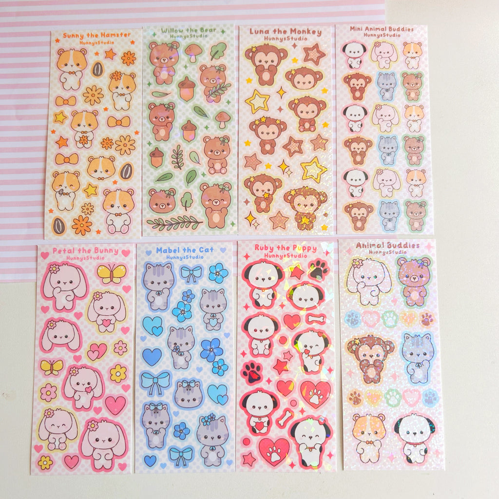 Animal buddies vinyl holographic sticker sheet