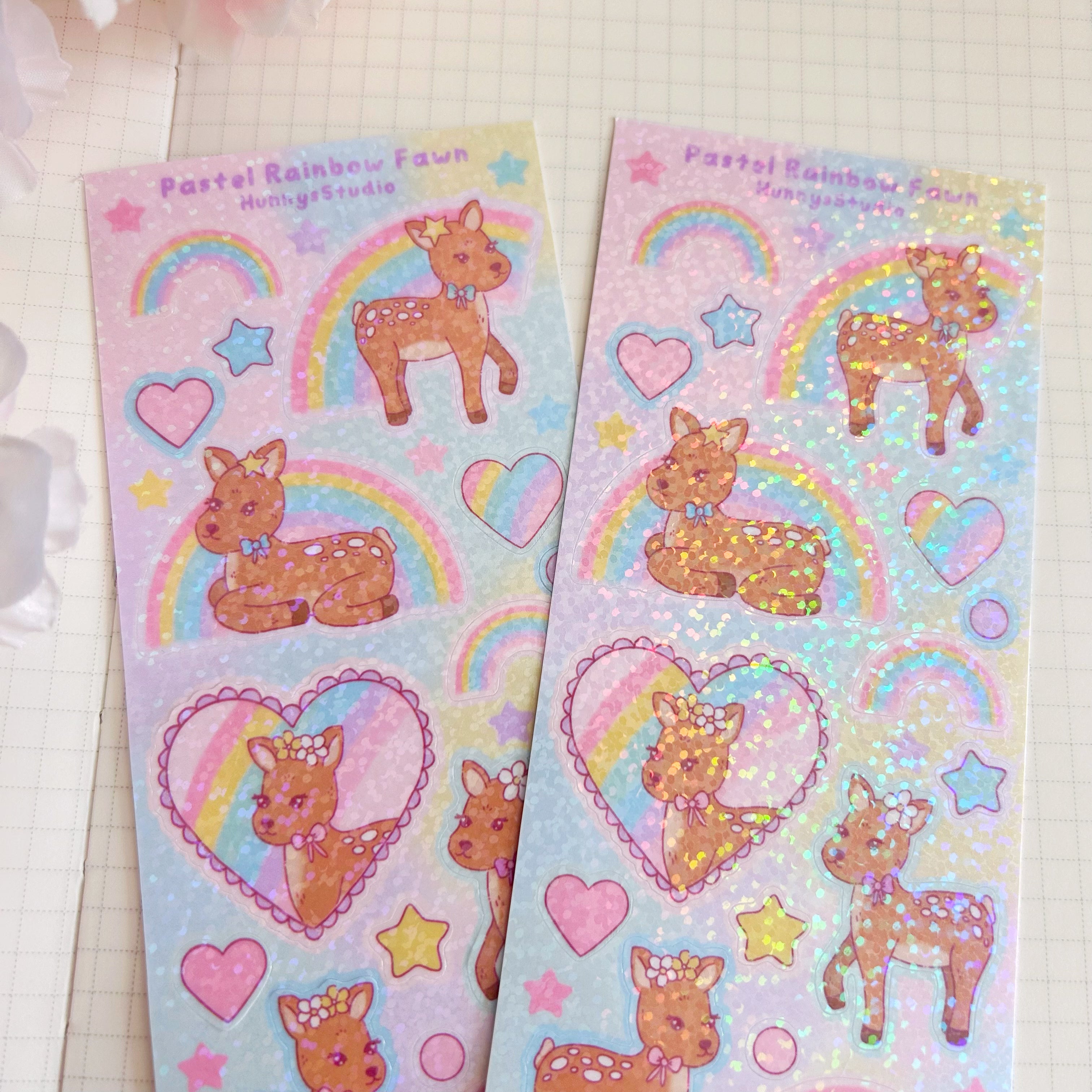 Pastel rainbow fawn, vinyl holographic sticker sheet