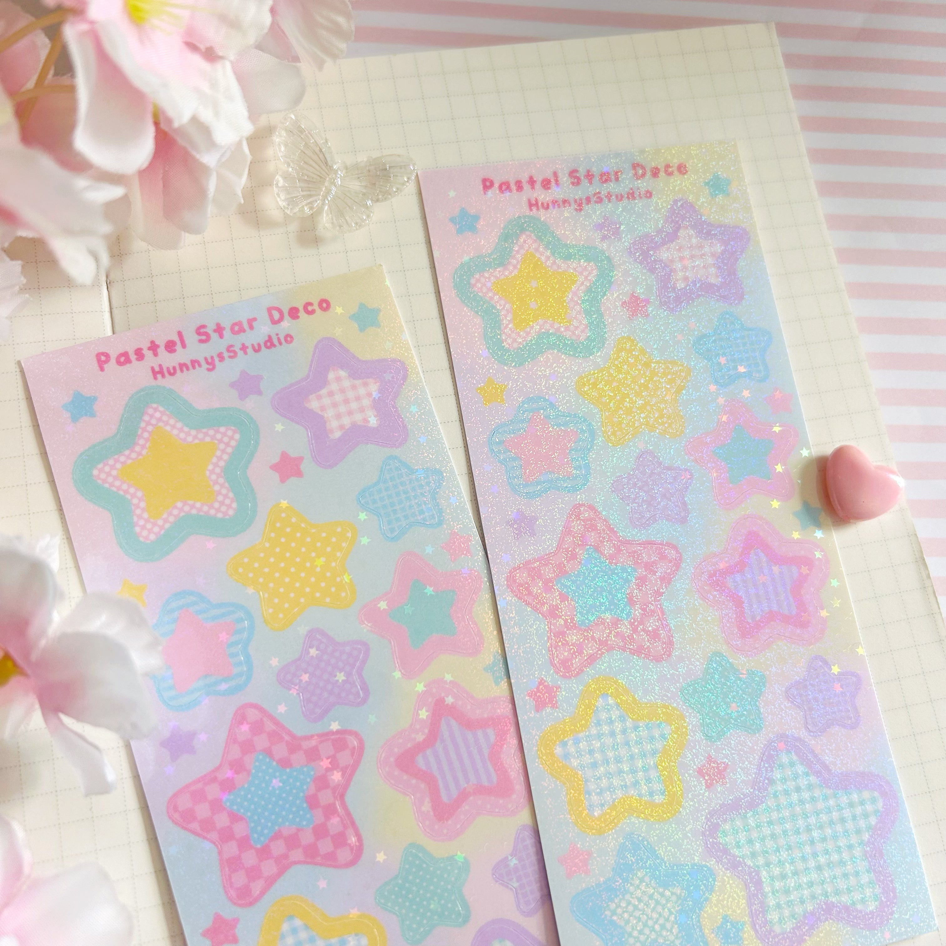 Pastel star deco, vinyl holographic sticker sheet