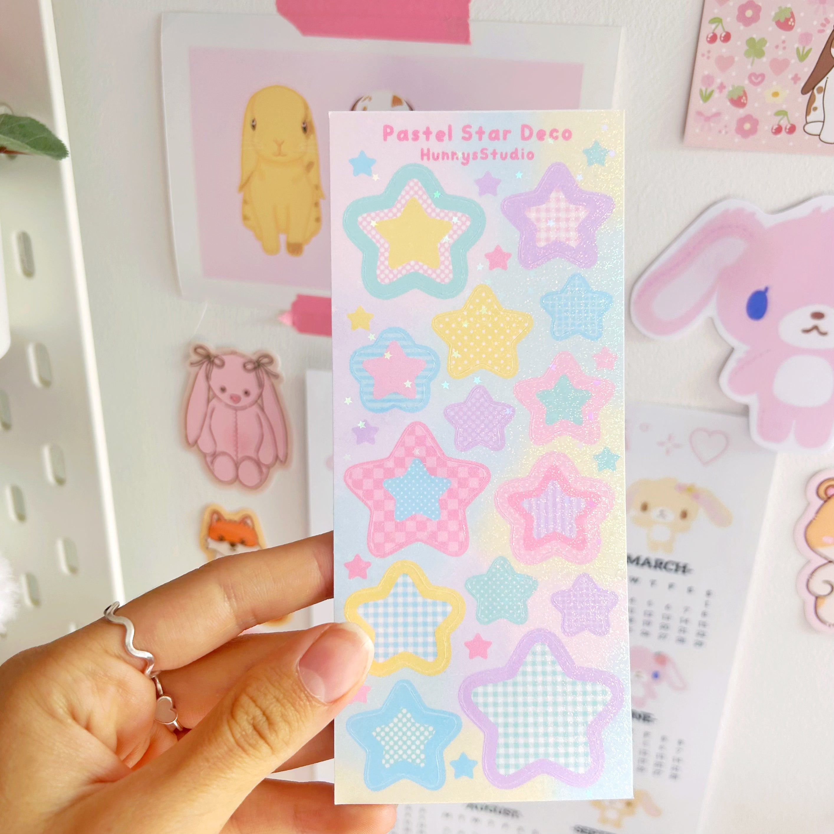 Pastel star deco, vinyl holographic sticker sheet
