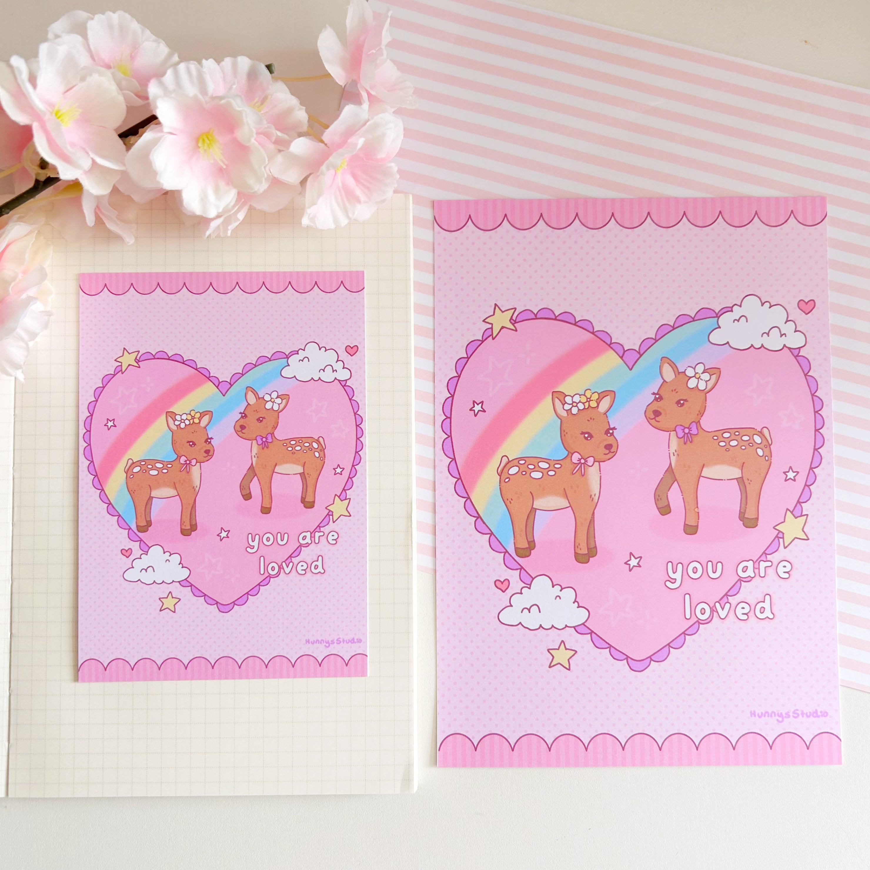 You are loved, rainbow fawn art print a5/a6