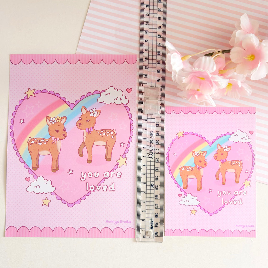 You are loved, rainbow fawn art print a5/a6
