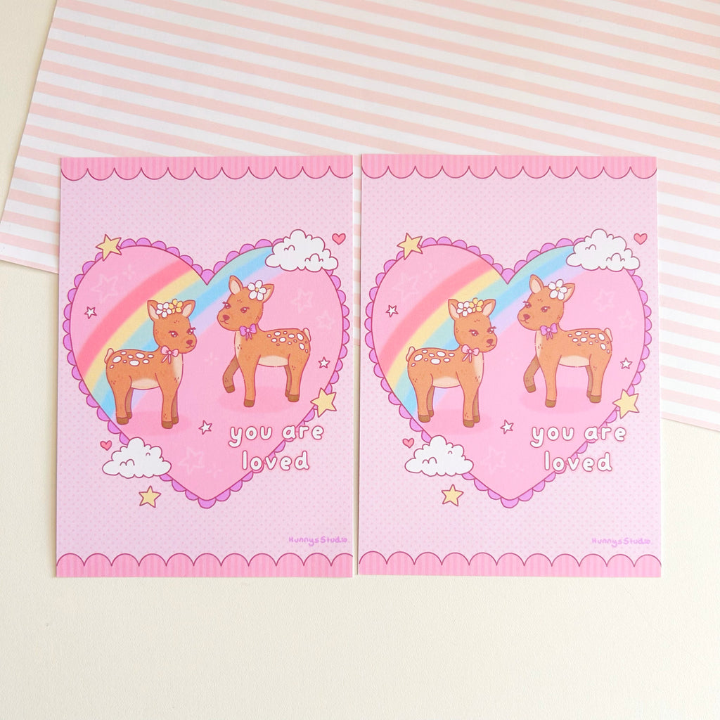 You are loved, rainbow fawn art print a5/a6