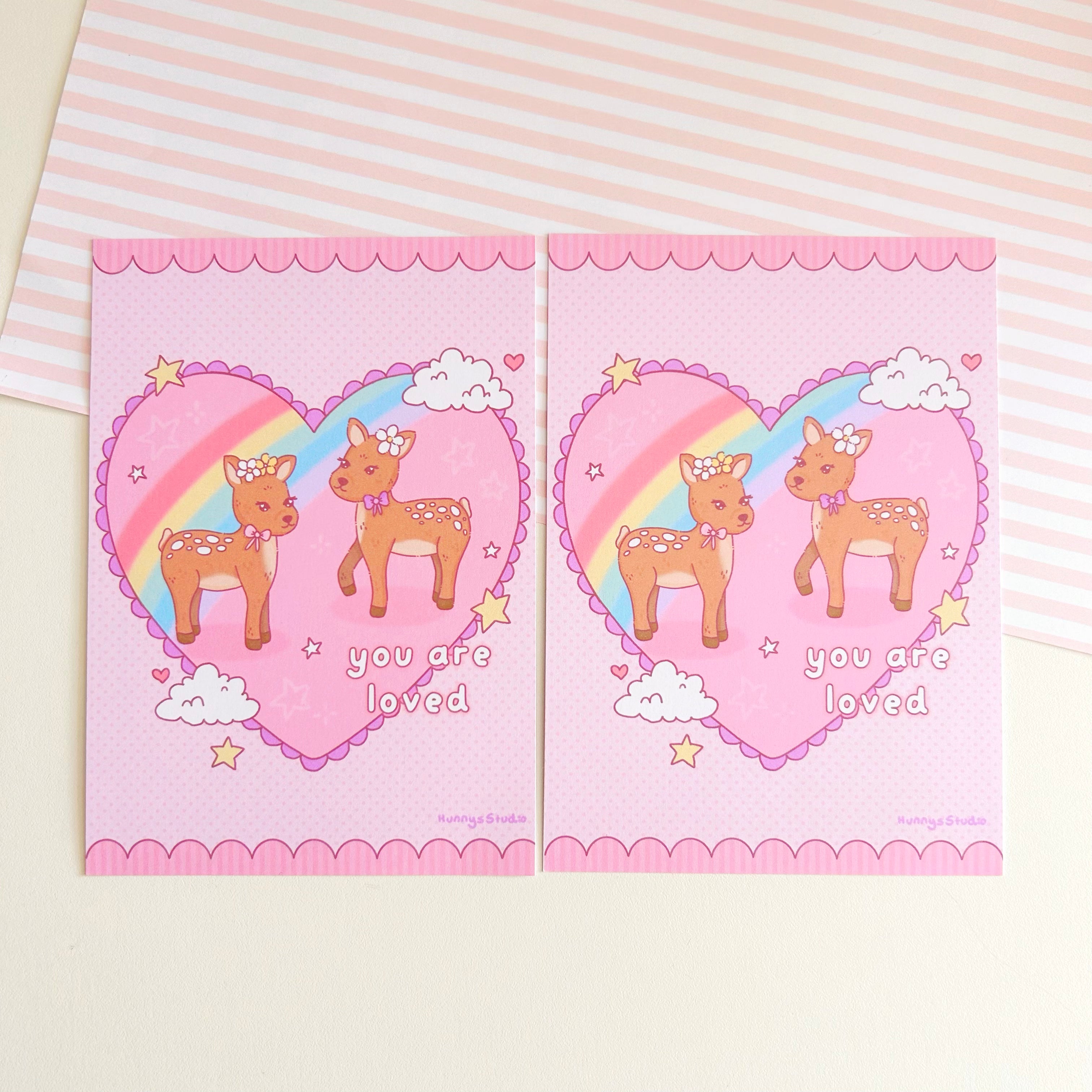 You are loved, rainbow fawn art print a5/a6