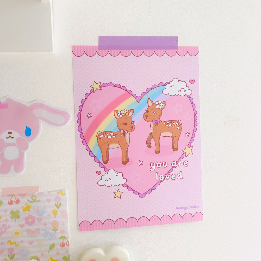 You are loved, rainbow fawn art print a5/a6