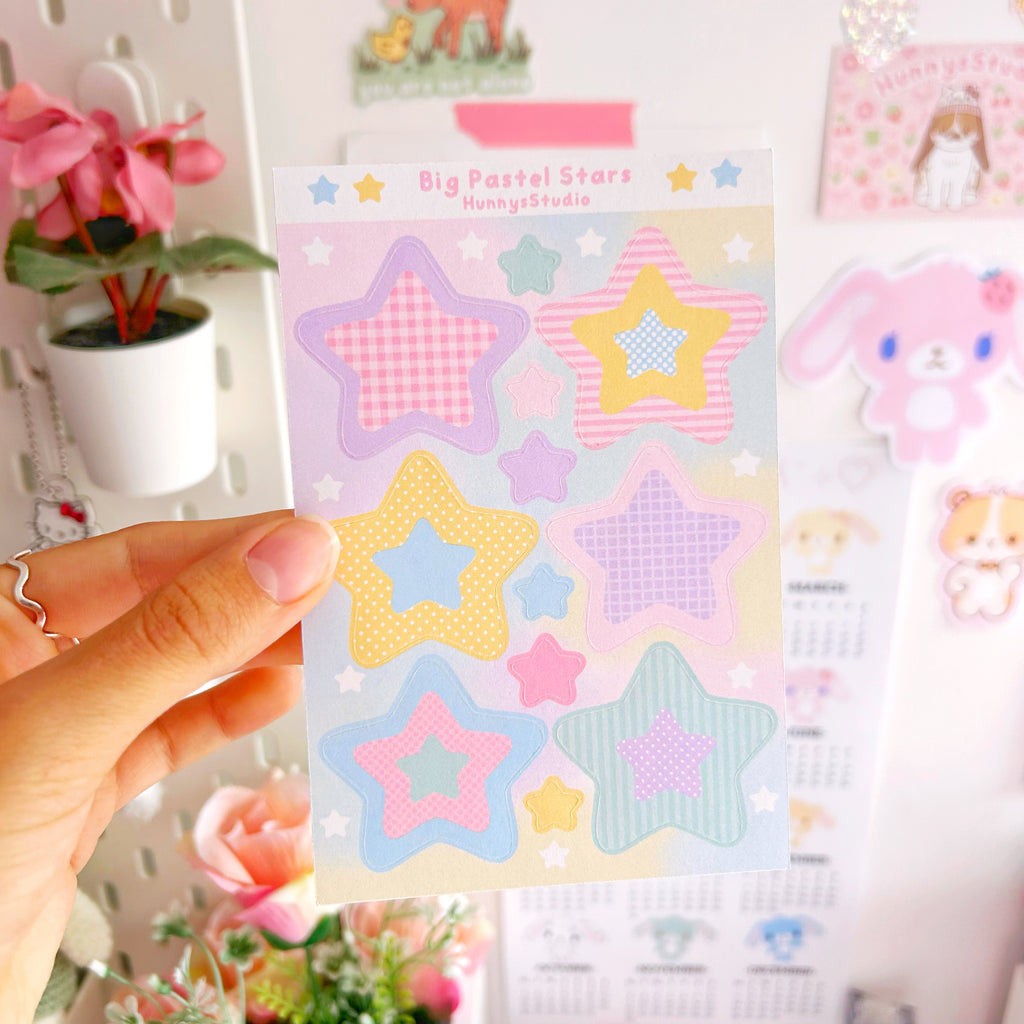 Big pastel stars matte sticker sheet