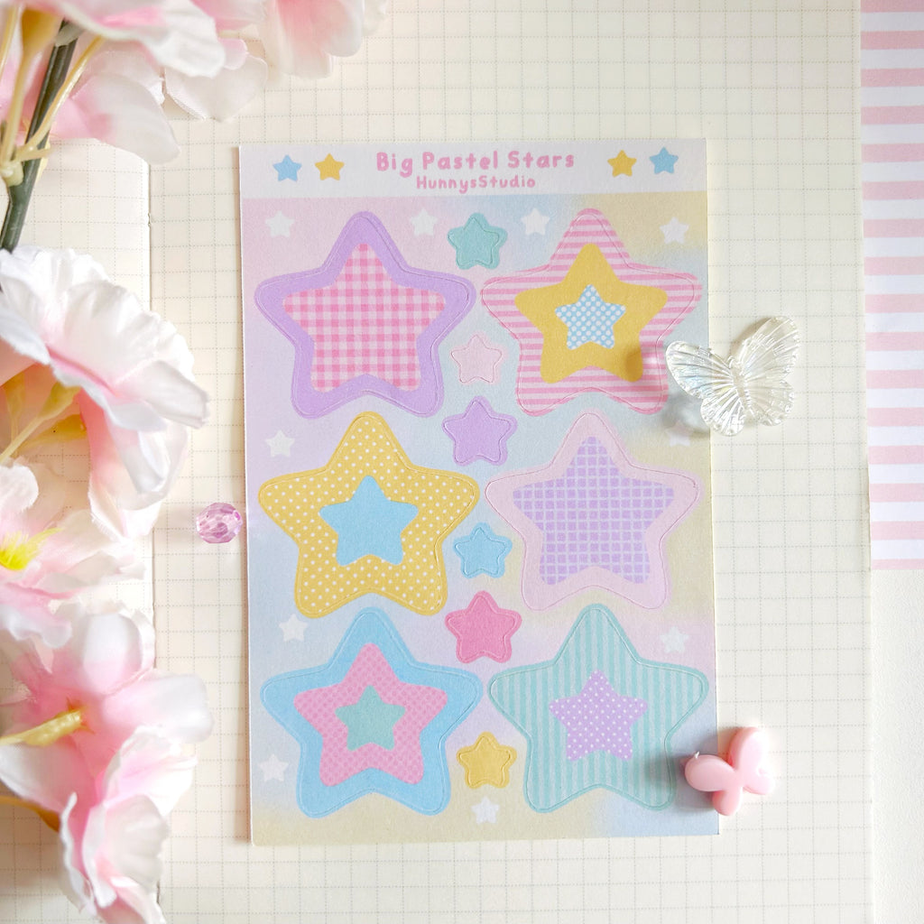 Big pastel stars matte sticker sheet