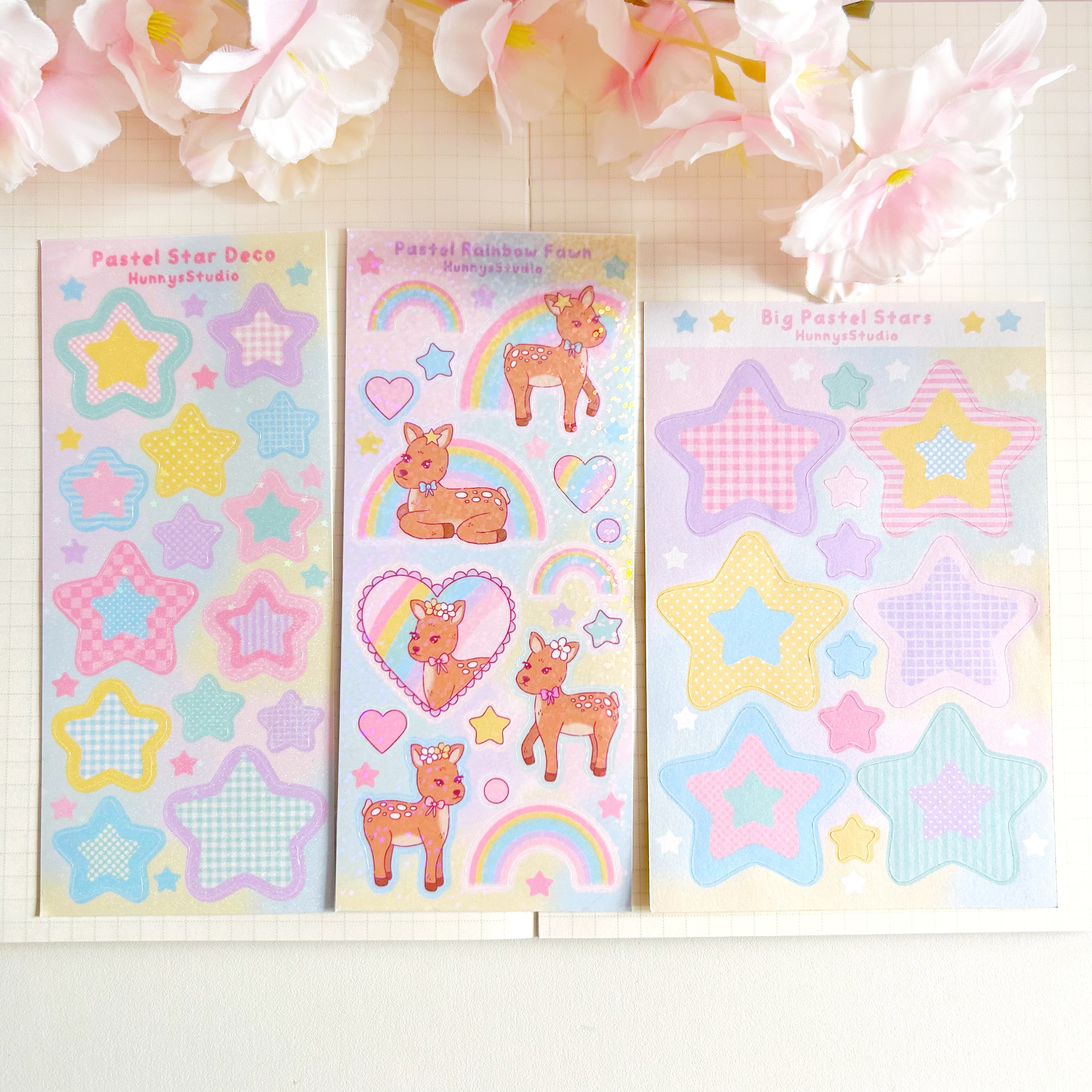 Pastel star deco, vinyl holographic sticker sheet