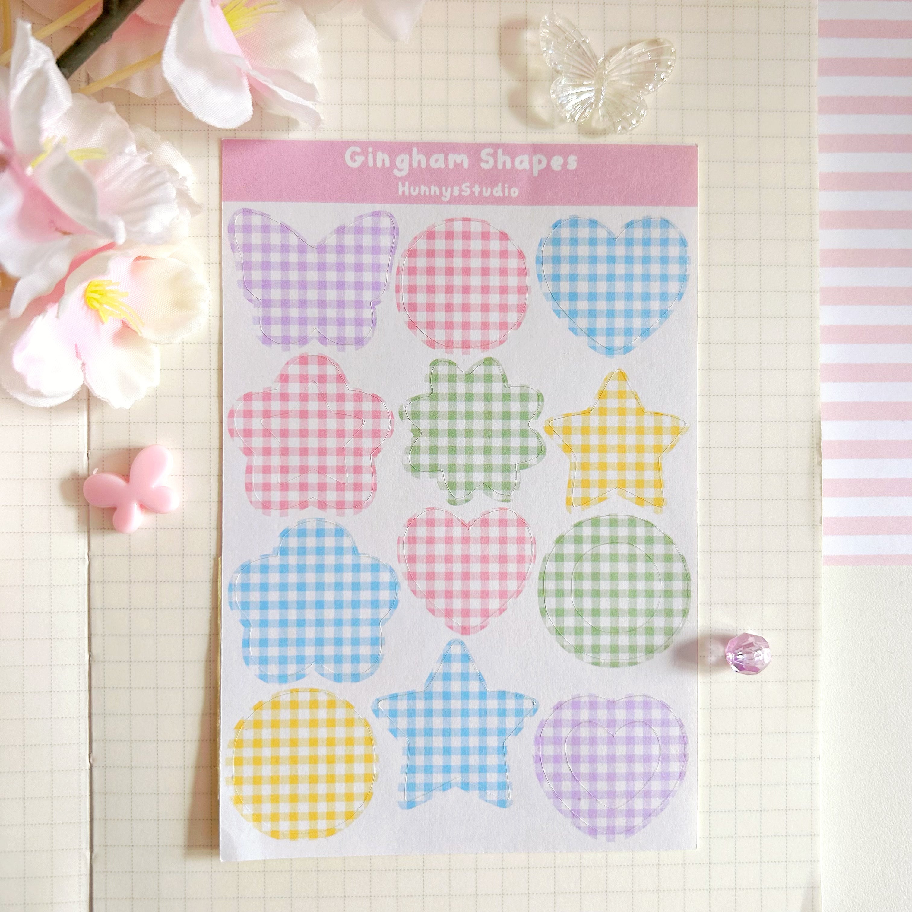 Gingham shapes matte sticker sheet