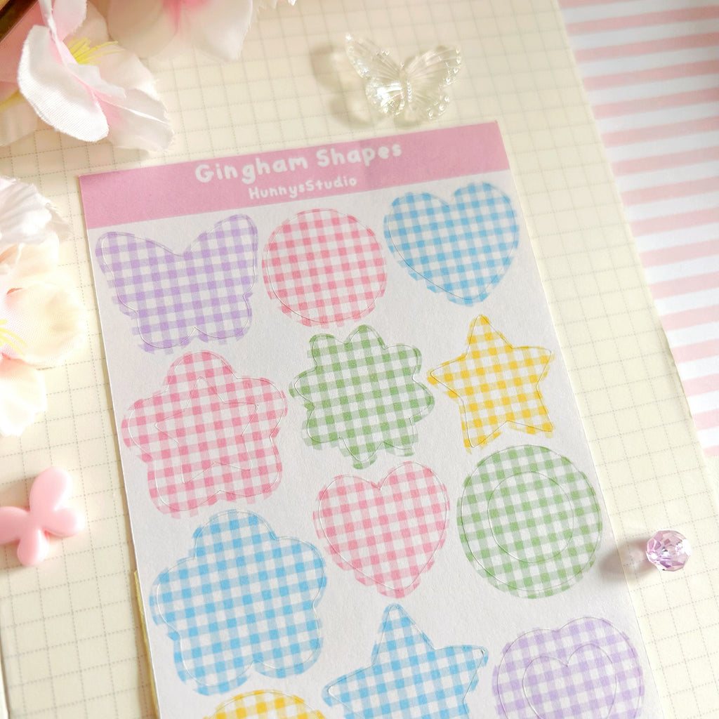 Gingham shapes matte sticker sheet