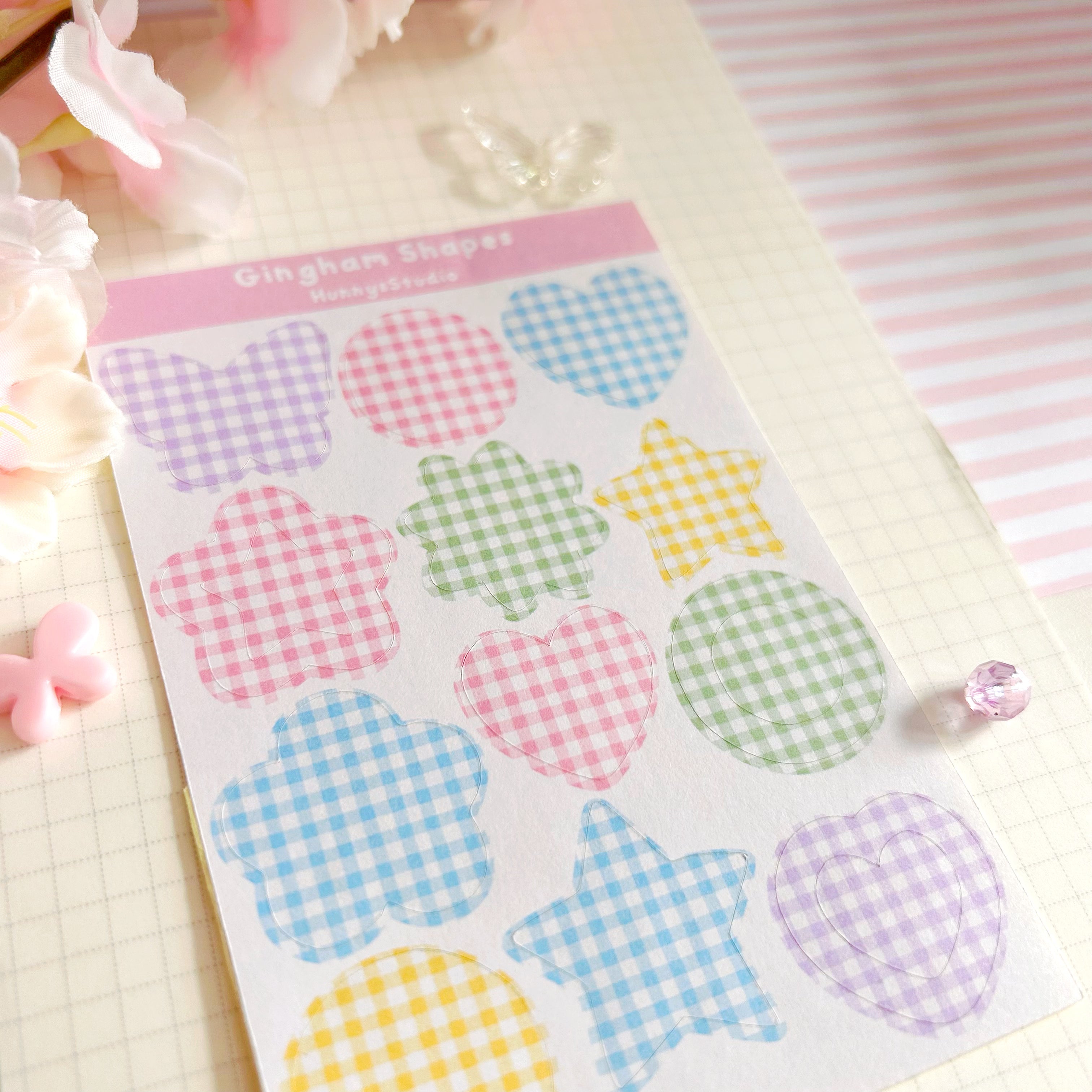 Gingham shapes matte sticker sheet