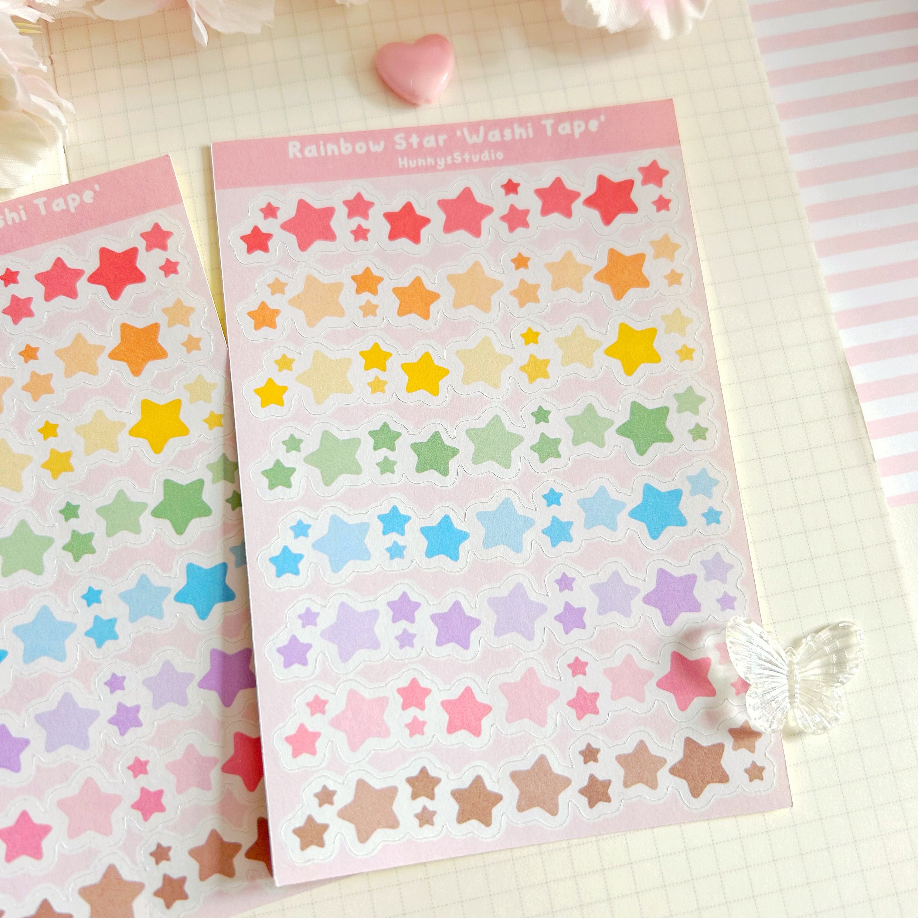Rainbow star 'washi tape' matte sticker sheet