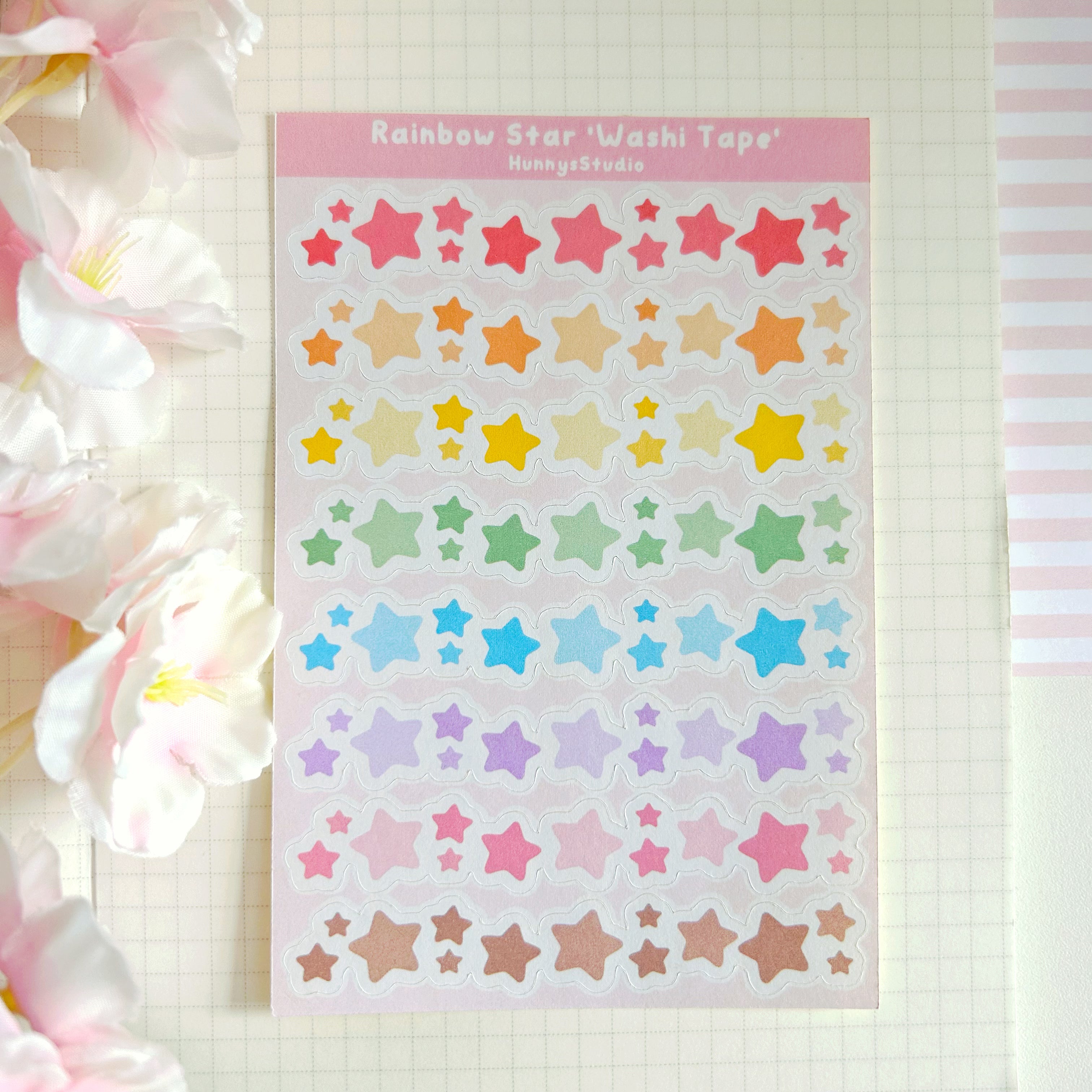 Rainbow star 'washi tape' matte sticker sheet