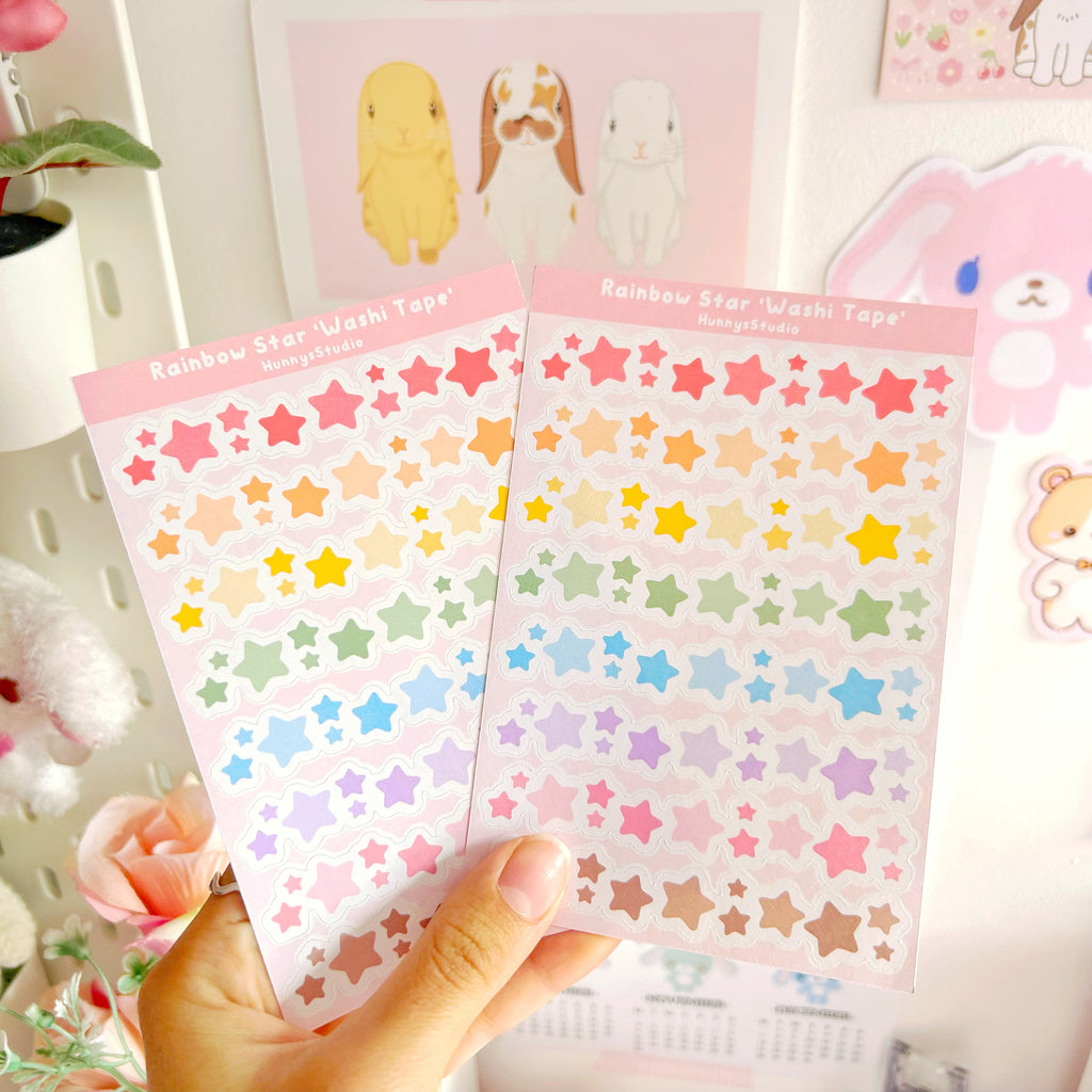 Rainbow star 'washi tape' matte sticker sheet