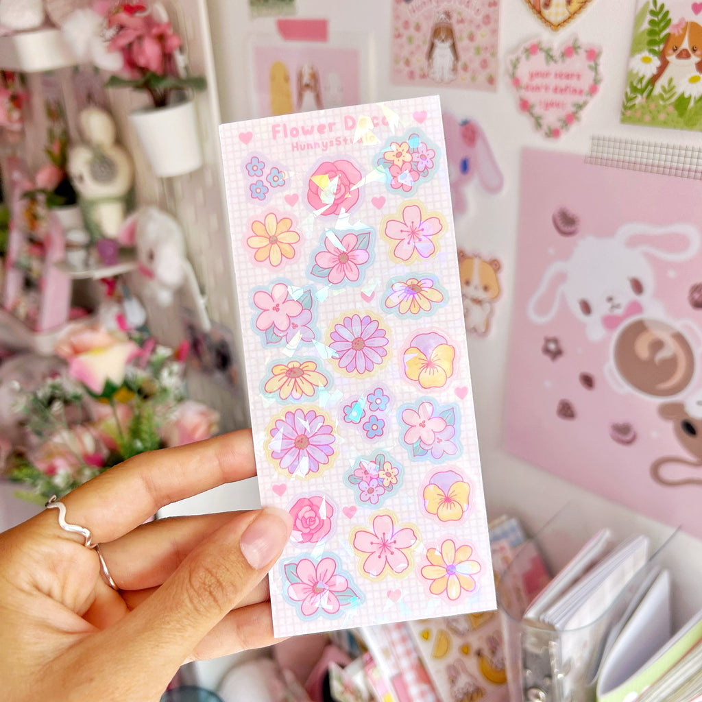 Flower Deco vinyl holographic sticker sheet