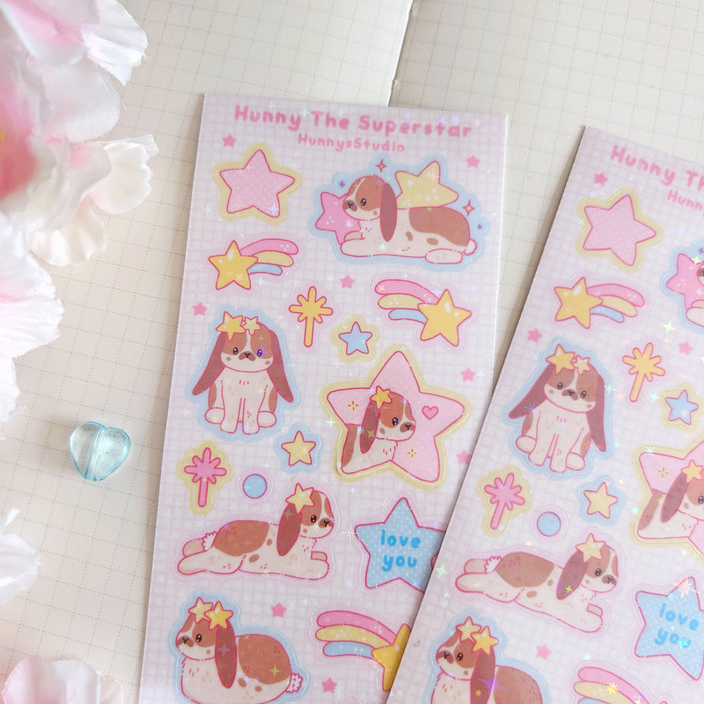 Hunny the Superstar vinyl holographic sticker sheet