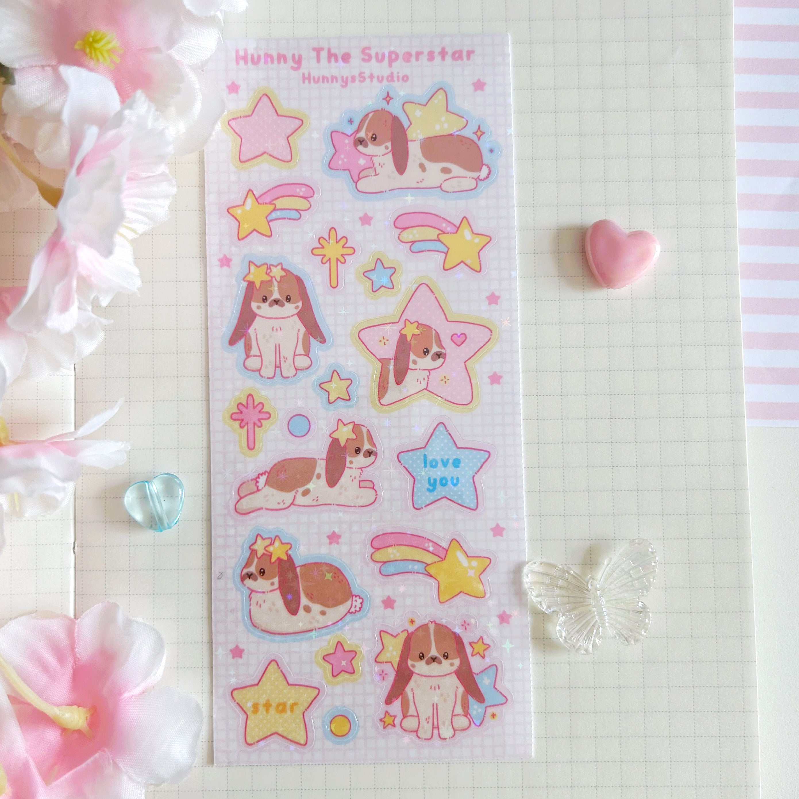 Hunny the Superstar vinyl holographic sticker sheet