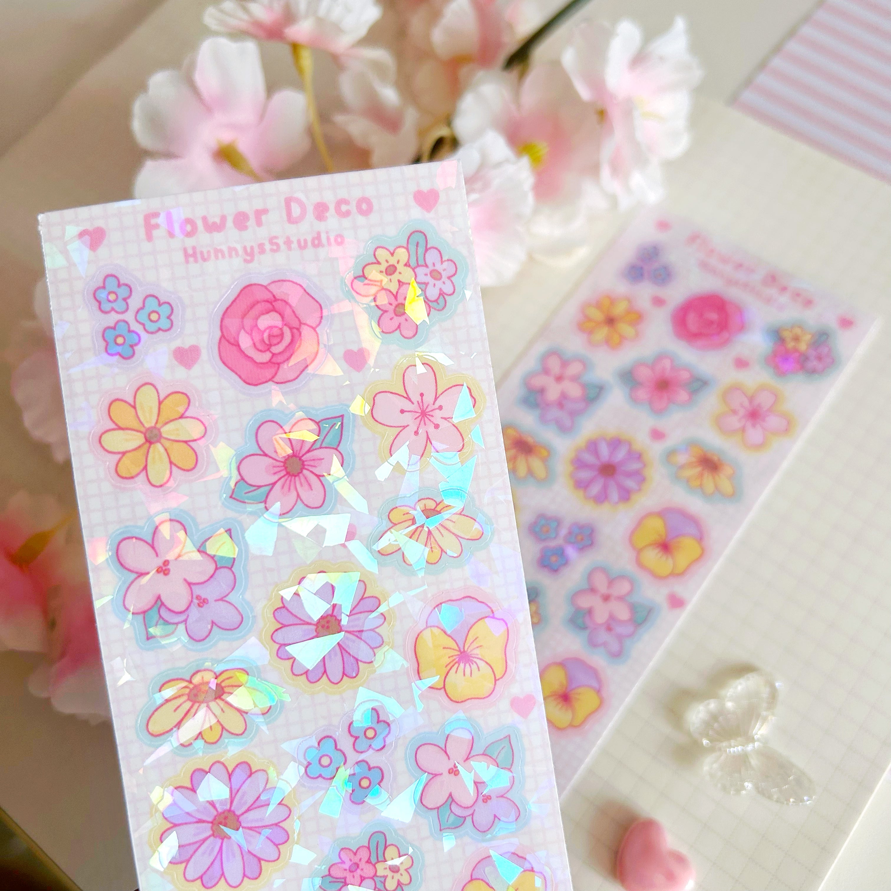 Flower Deco vinyl holographic sticker sheet