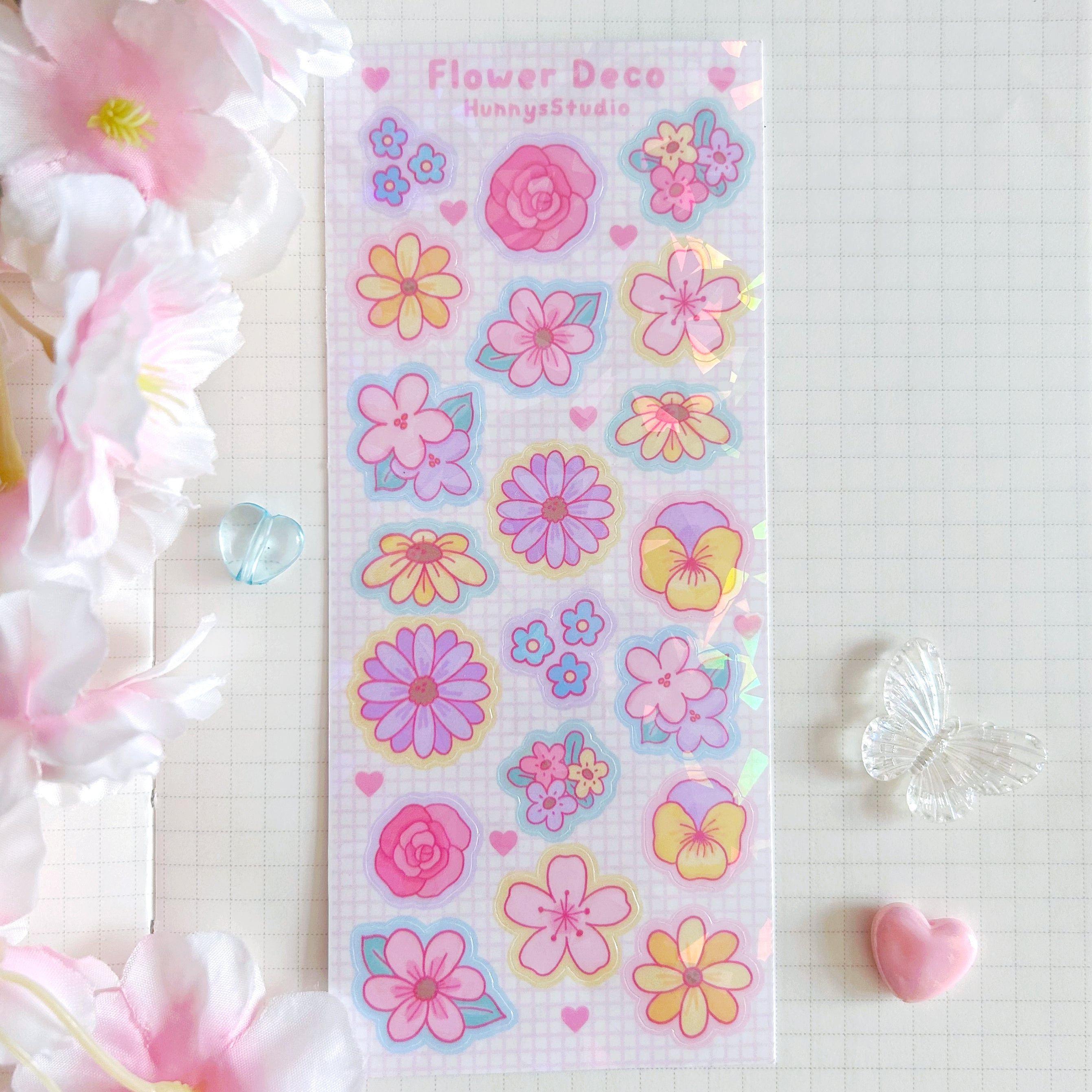 Flower Deco vinyl holographic sticker sheet