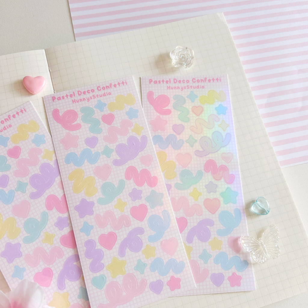 Pastel Deco Confetti vinyl holographic sticker sheet