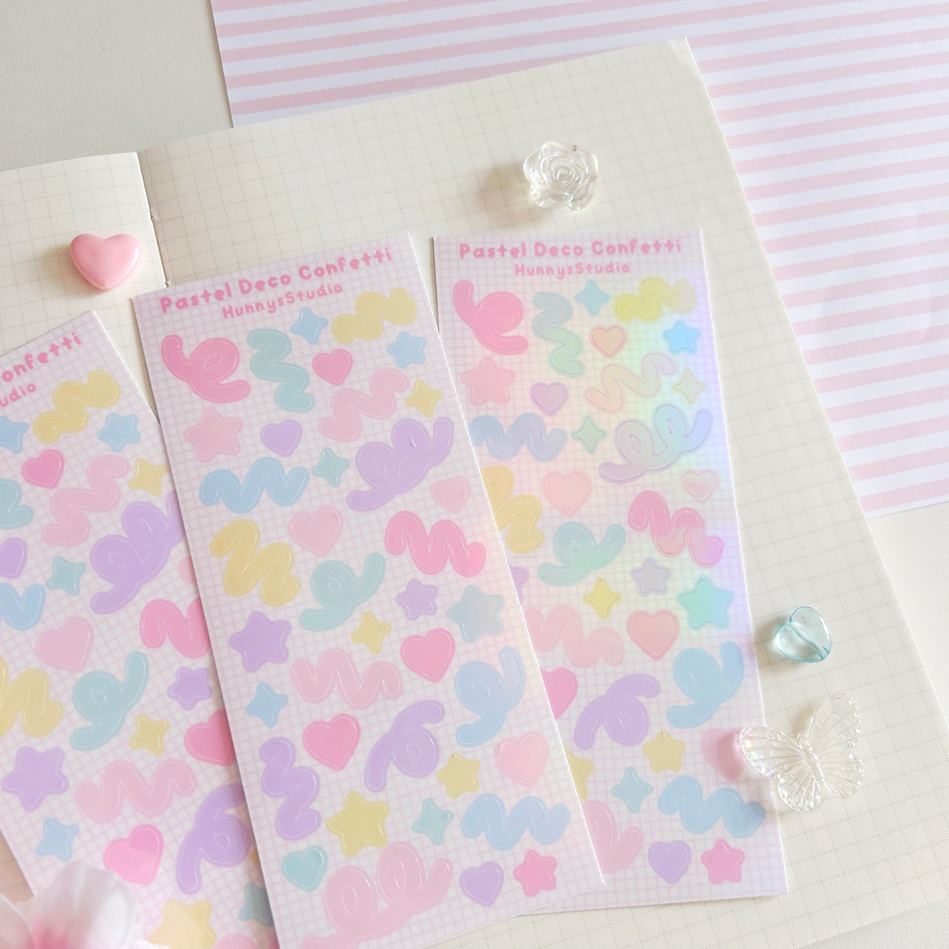 Pastel Deco Confetti vinyl holographic sticker sheet