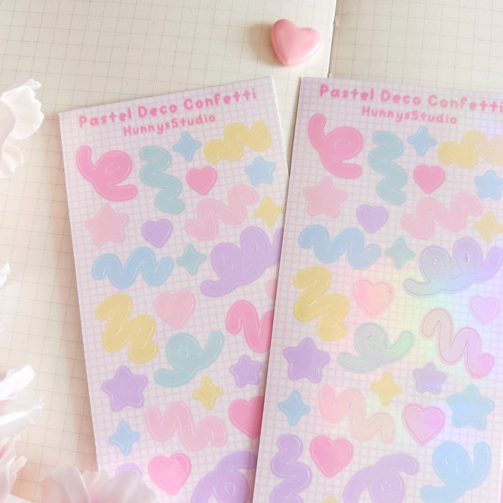 Pastel Deco Confetti vinyl holographic sticker sheet