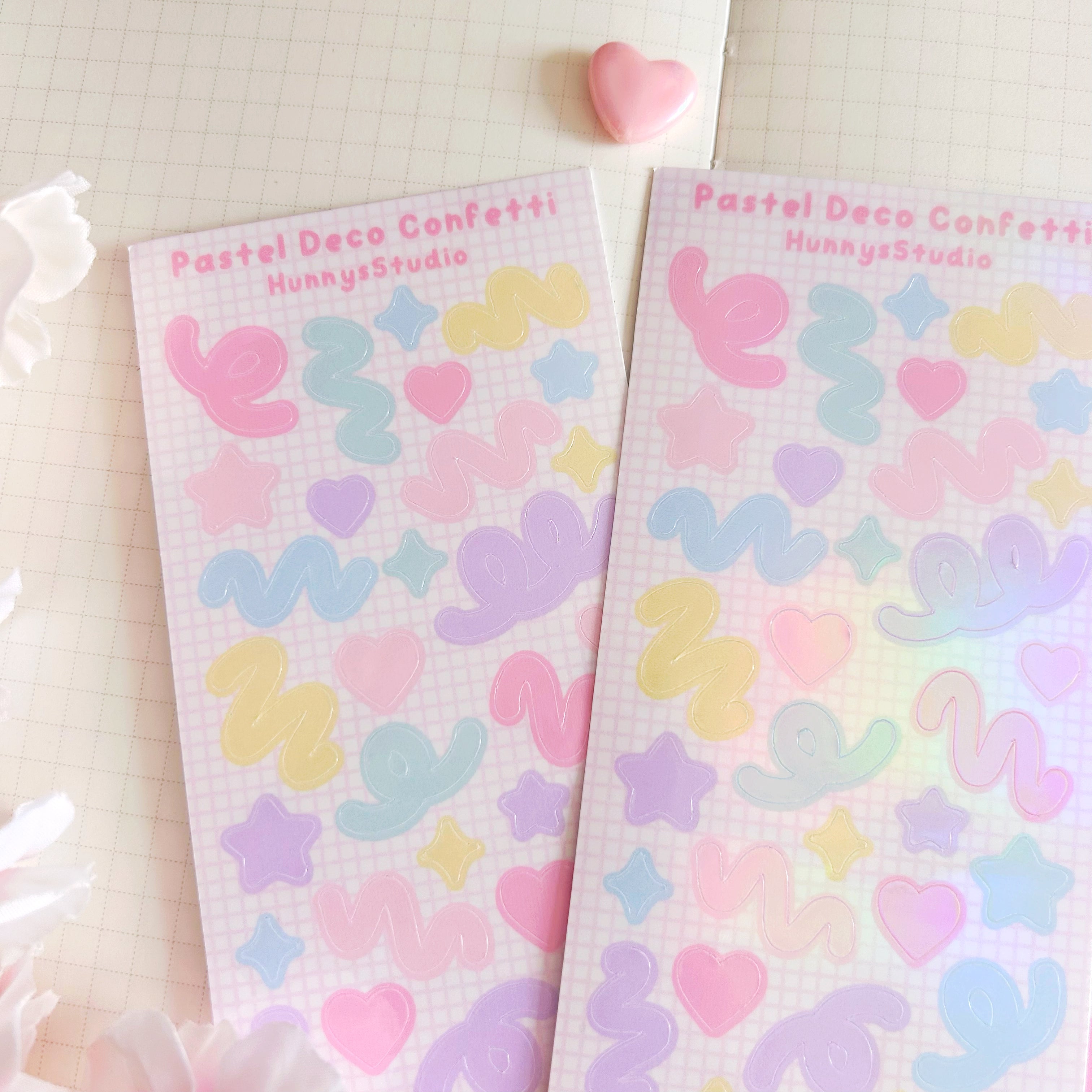 Pastel Deco Confetti vinyl holographic sticker sheet