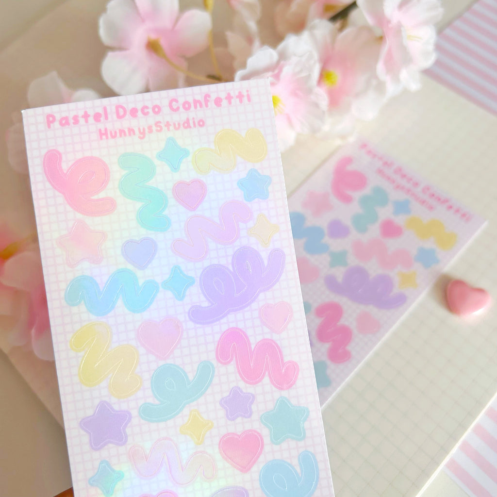 Pastel Deco Confetti vinyl holographic sticker sheet