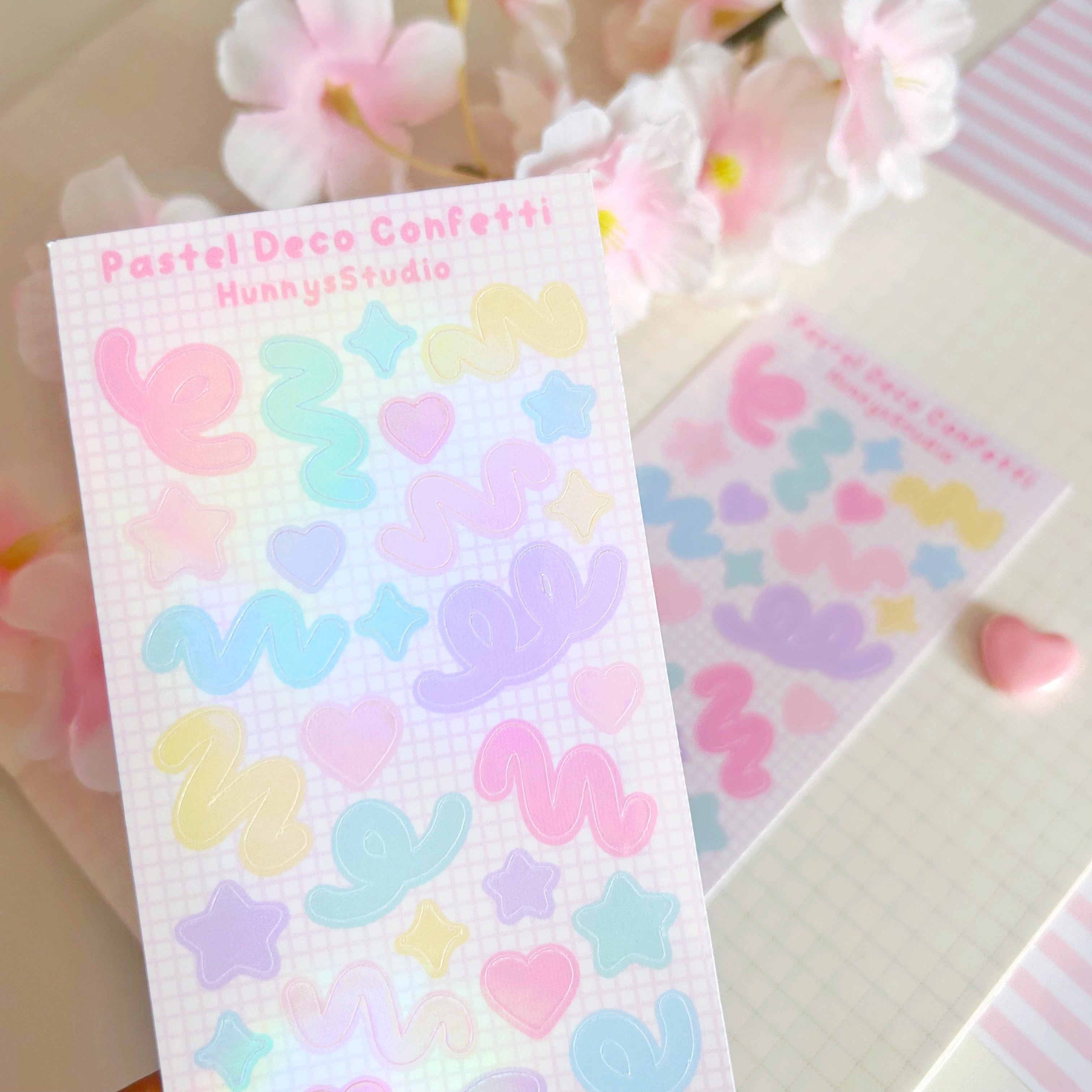 Pastel Deco Confetti vinyl holographic sticker sheet