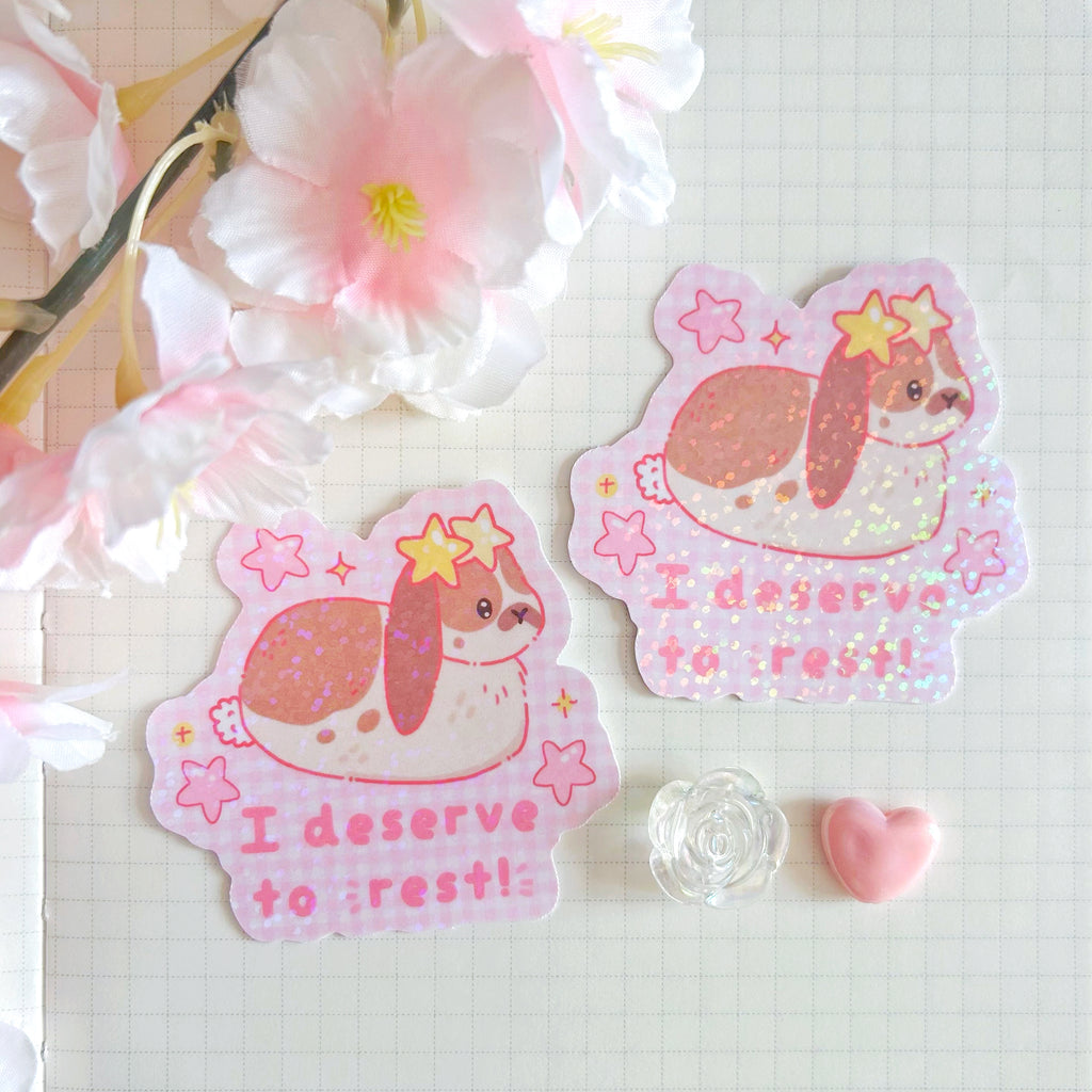 Resting Bunny die cut vinyl holographic sticker