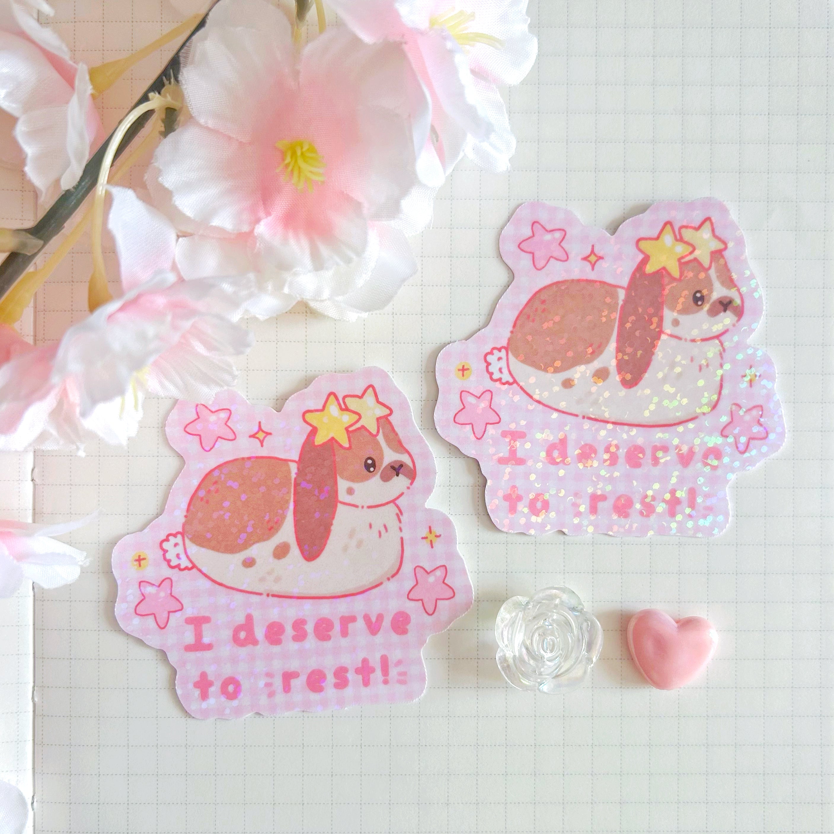 Resting Bunny die cut vinyl holographic sticker