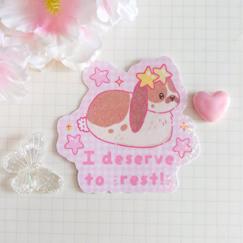 Resting Bunny die cut vinyl holographic sticker