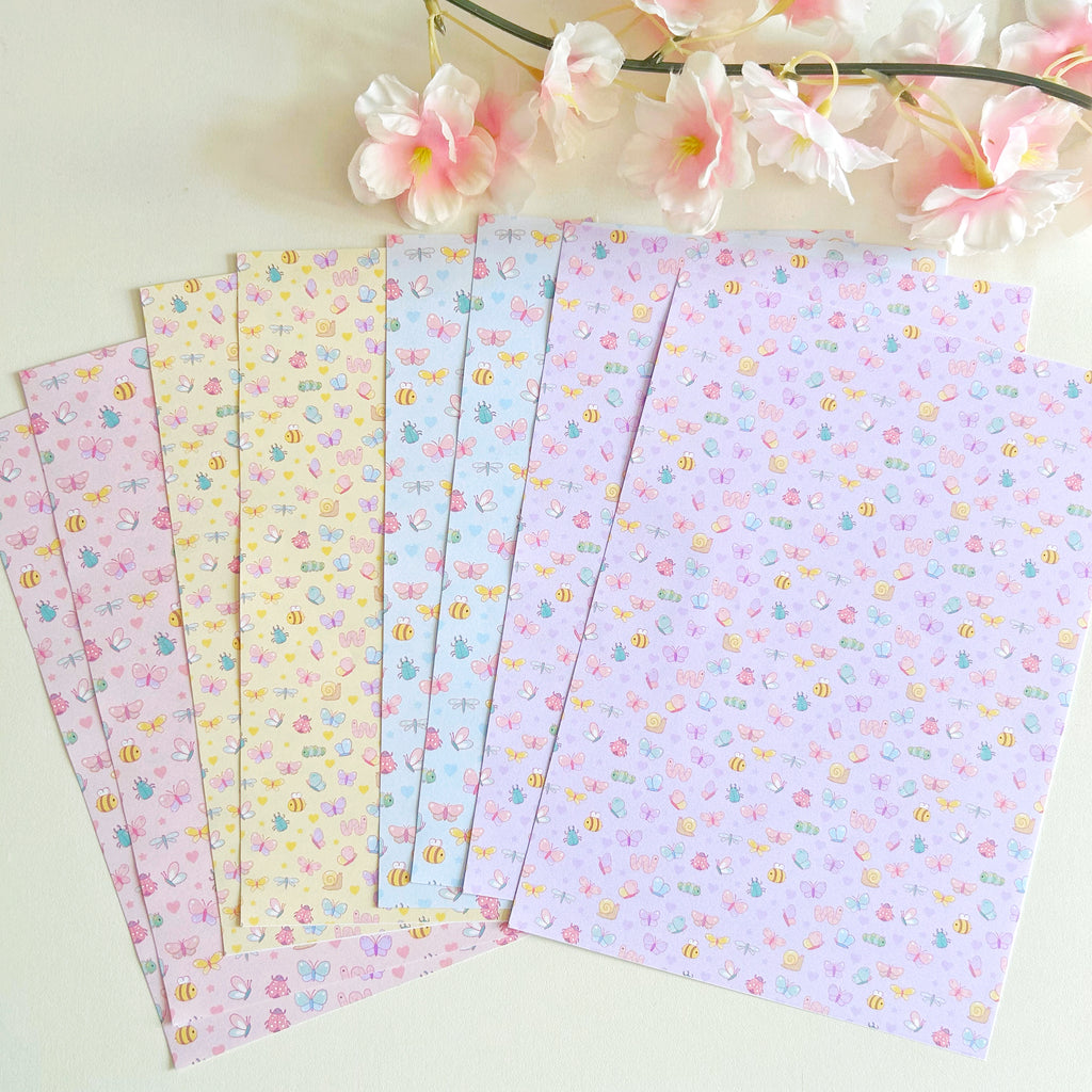 Insect Patterned paper set, A5 set of 8 pages
