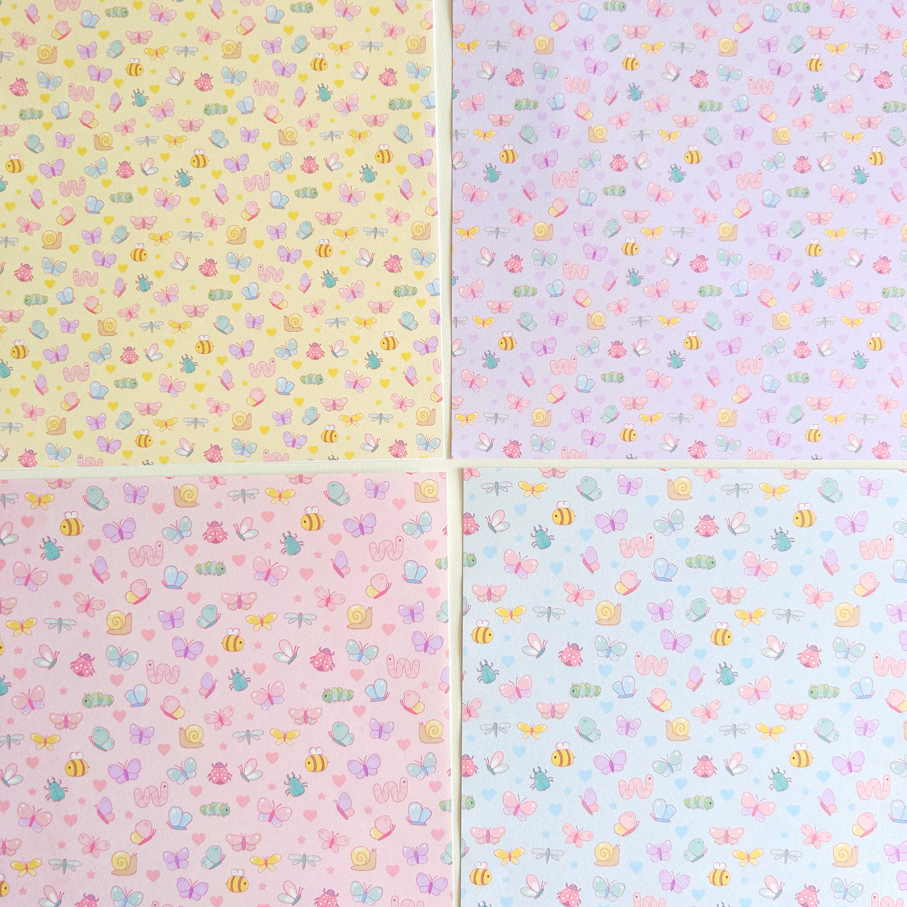 Insect Patterned paper set, A5 set of 8 pages