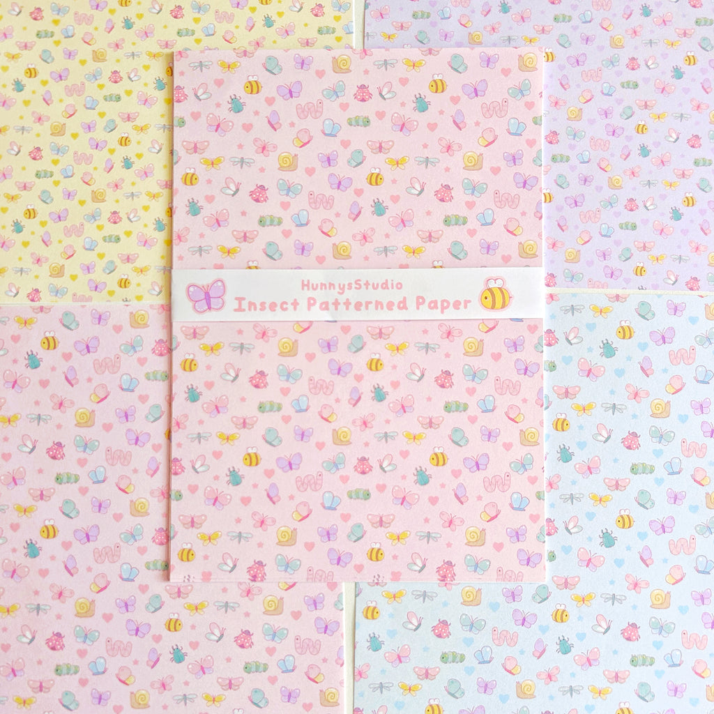 Insect Patterned paper set, A5 set of 8 pages