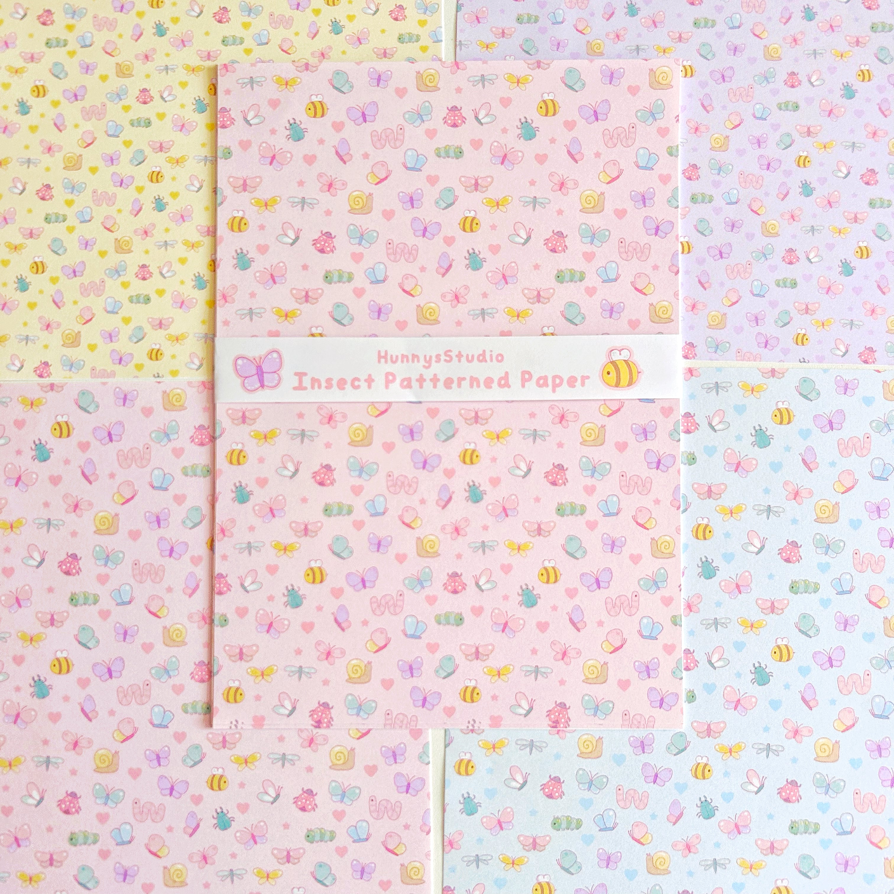 Insect Patterned paper set, A5 set of 8 pages