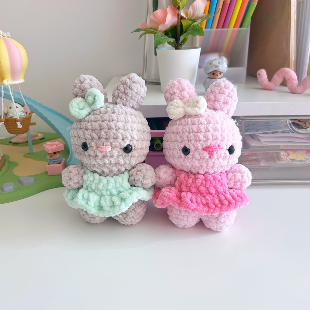 Crochet bunnies with dresses, handmade crochet plushies