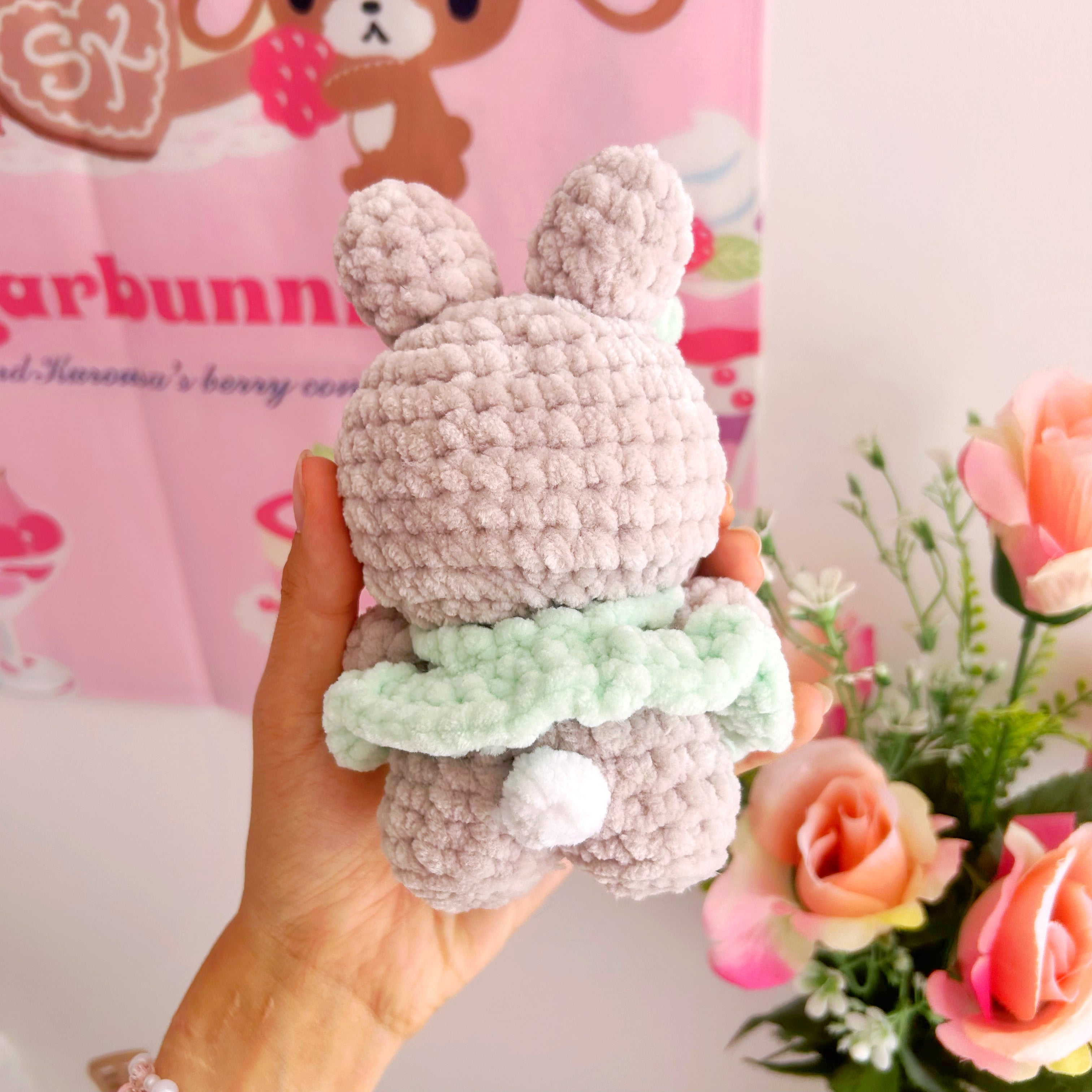 Crochet bunnies with dresses, handmade crochet plushies