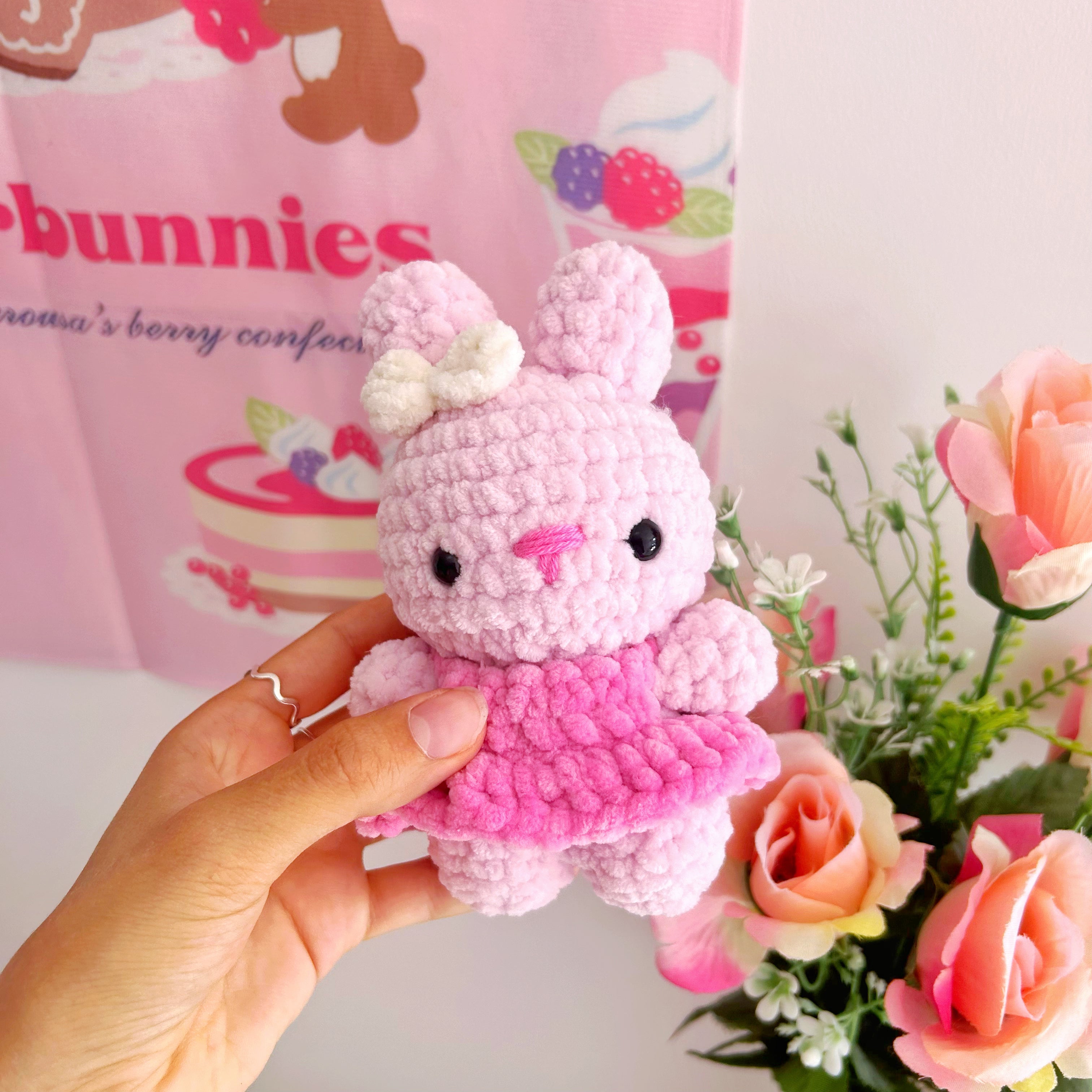 Crochet bunnies with dresses, handmade crochet plushies