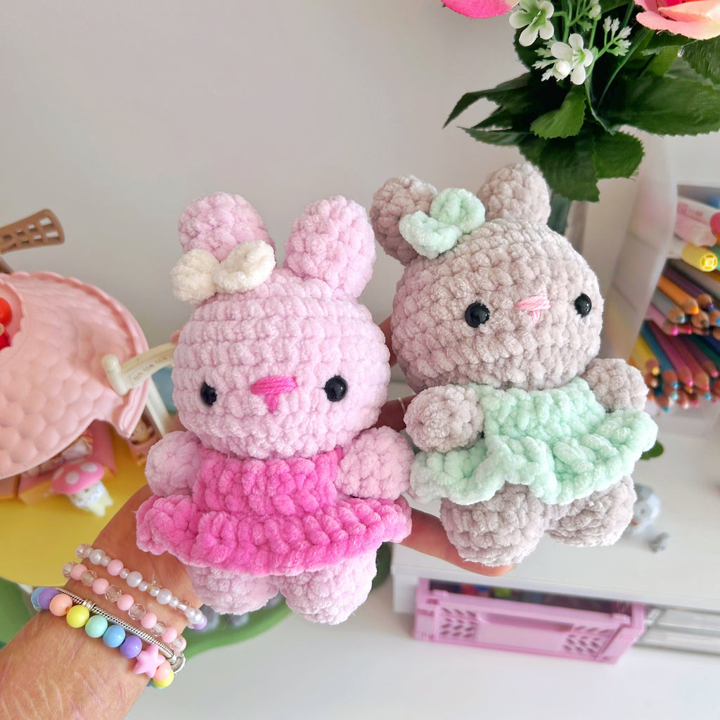 Crochet bunnies with dresses, handmade crochet plushies