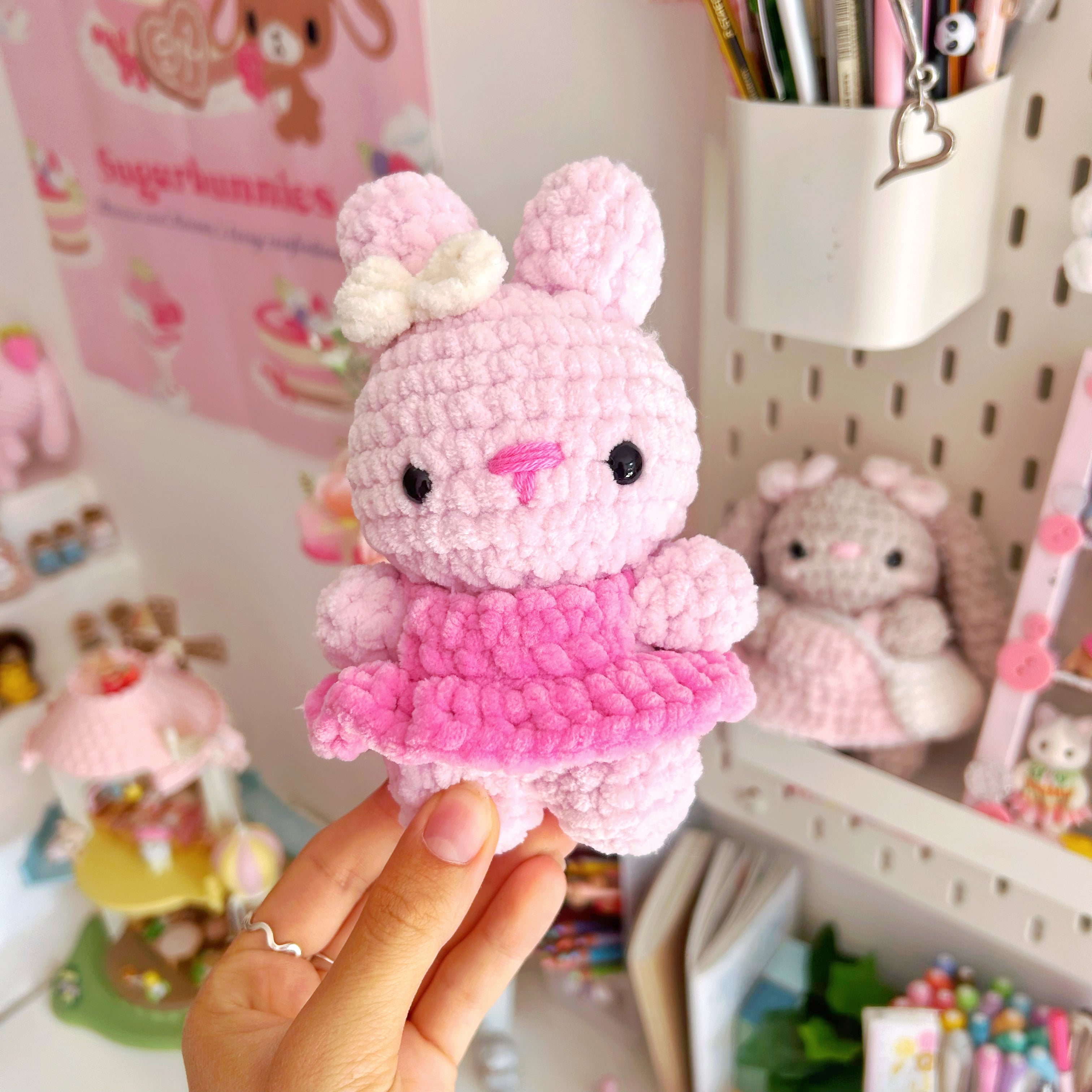 Crochet bunnies with dresses, handmade crochet plushies