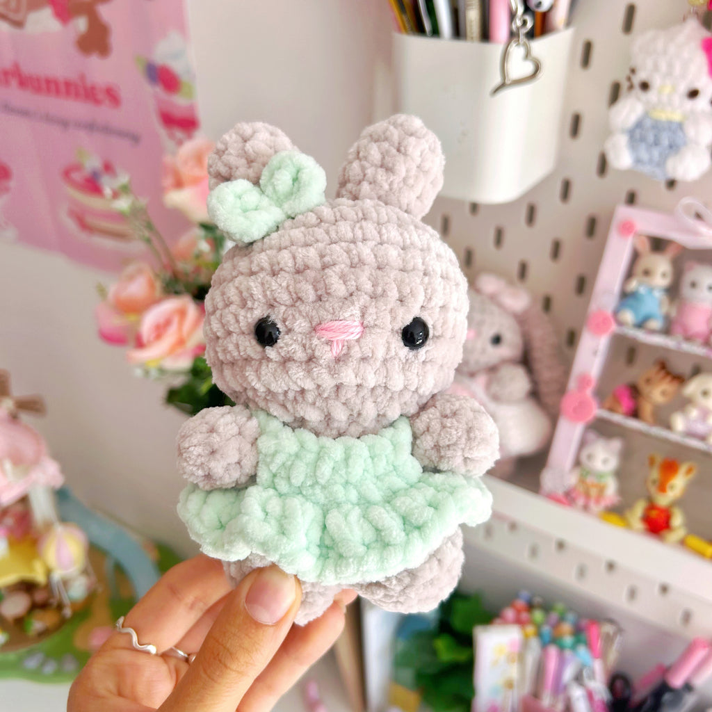 Crochet bunnies with dresses, handmade crochet plushies