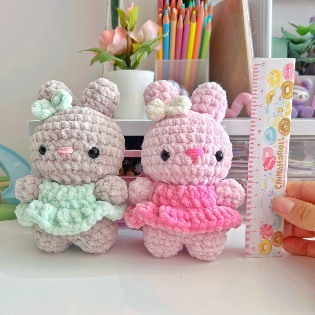 Crochet bunnies with dresses, handmade crochet plushies