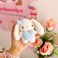 Crochet cream bunnies with hearts, handmade crochet plushies