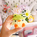 Crochet chick with frog hat, handmade crochet plushies