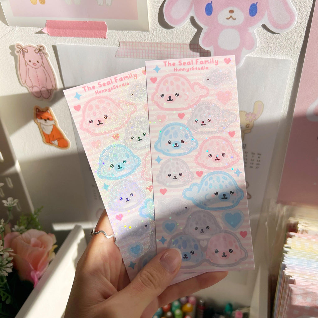 Seal family vinyl holographic sticker sheet